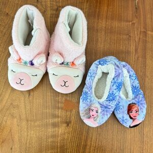 Bundle of 2 Adorable Slippers - Pink Llama and Frozen. Size Kids 11/12
